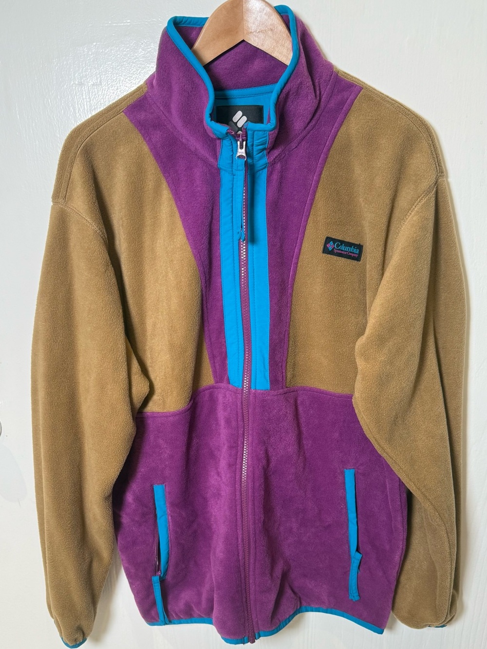 Columbia Colorblock Fleece Jacket. Size Large. Purple Tan Full Zip